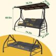 VEIKOUS PC Roof 3 -person Gray Steel Outdoor Swing bed VEIKOUS PC Roof 3 -person Gray Steel Outdoor Swing bed