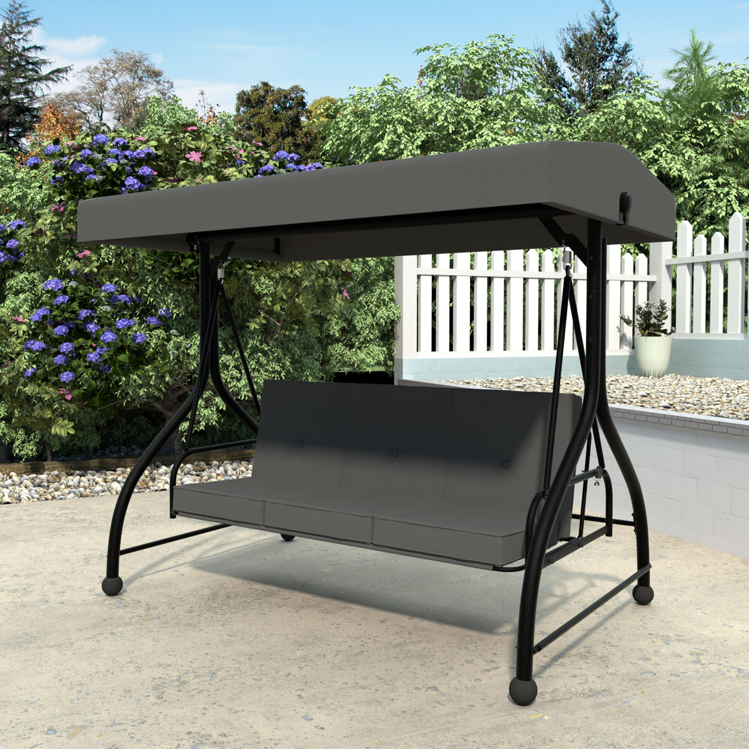 VEIKOUS 2-In-1 Convertible Swing 3 -person Gray Outdoor Swing VEIKOUS 2-In-1 Convertible Swing 3 -person Gray Outdoor Swing
