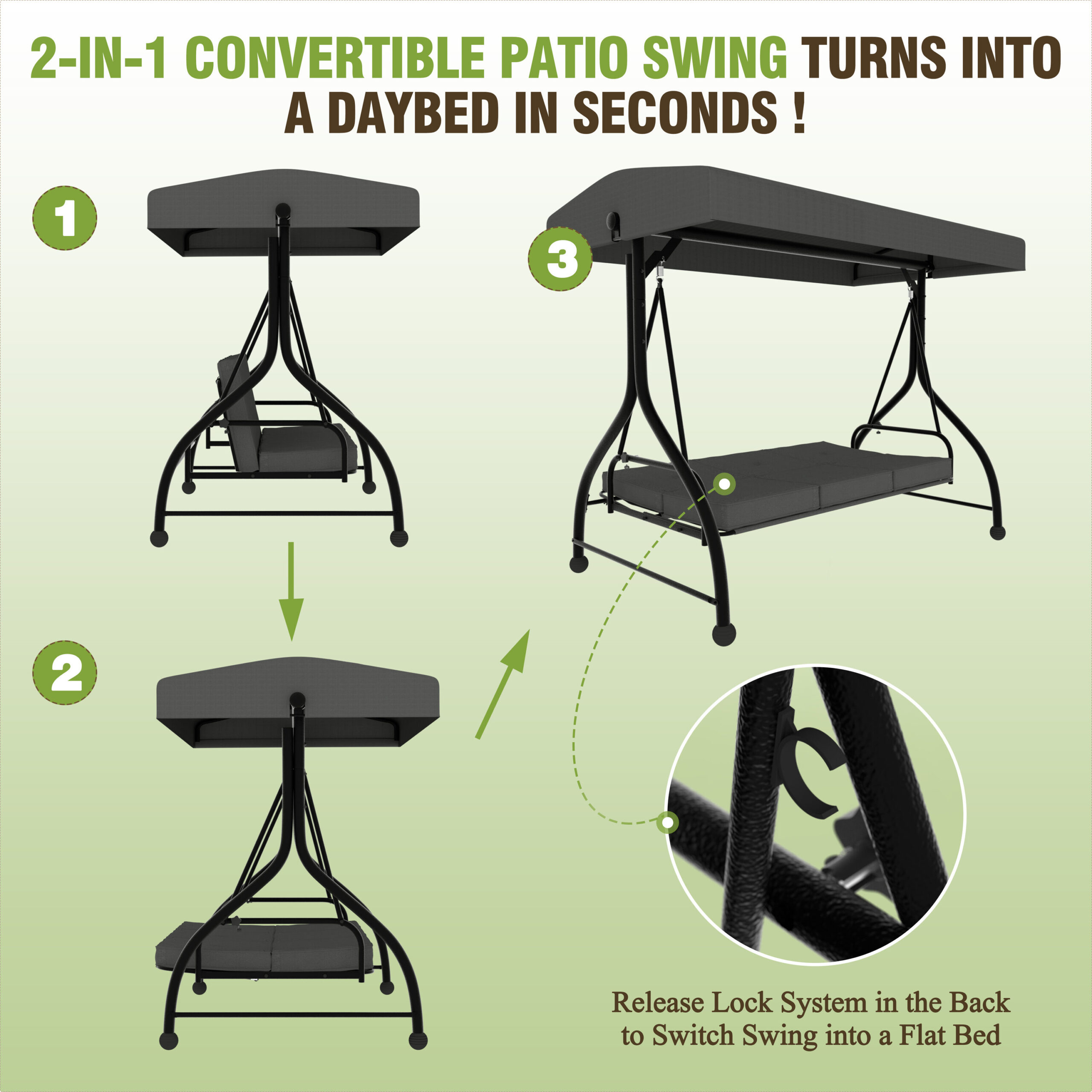 VEIKOUS 2-In-1 Convertible Swing 3 -person Gray Outdoor Swing VEIKOUS 2-In-1 Convertible Swing 3 -person Gray Outdoor Swing