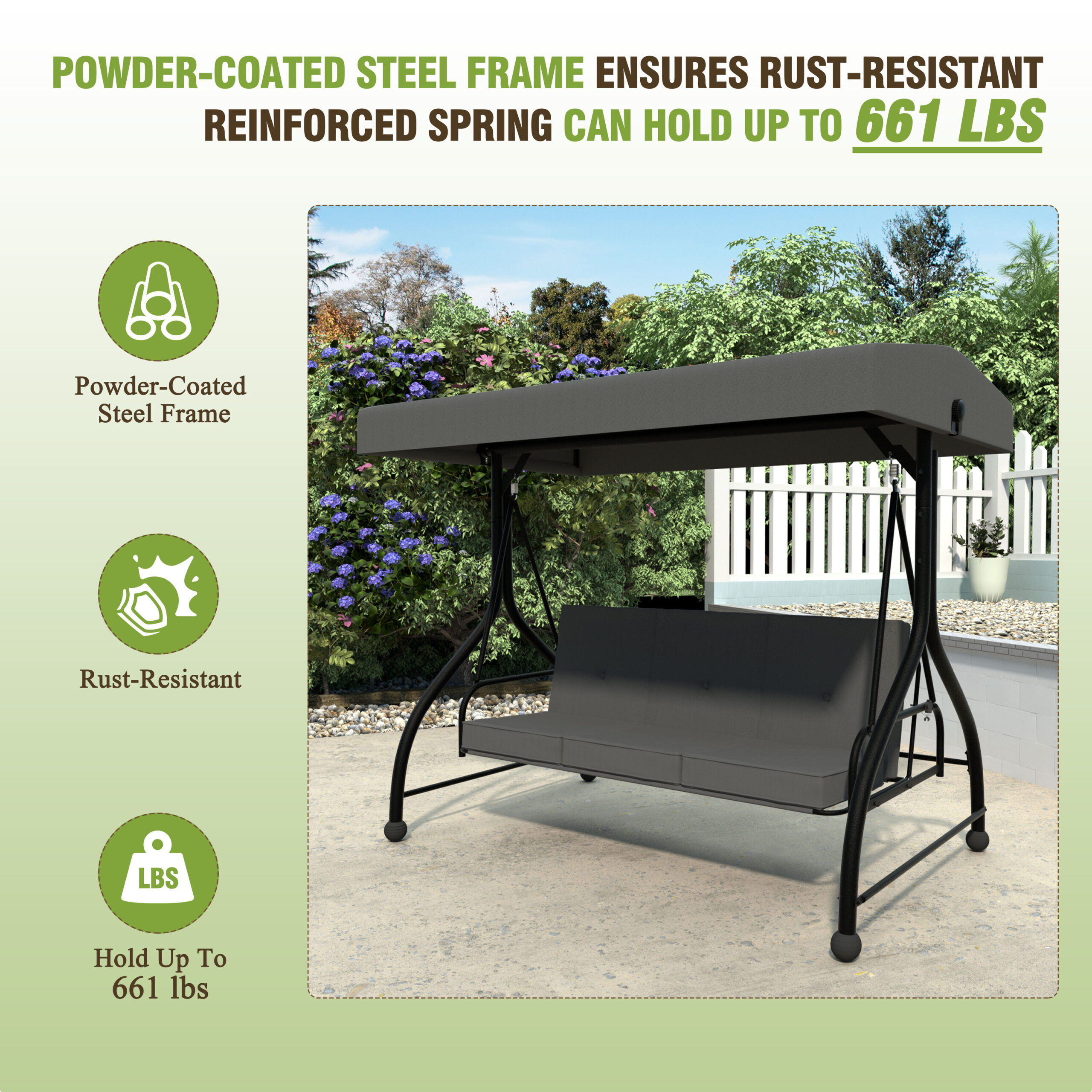 VEIKOUS 2-In-1 Convertible Swing 3 -person Gray Outdoor Swing VEIKOUS 2-In-1 Convertible Swing 3 -person Gray Outdoor Swing