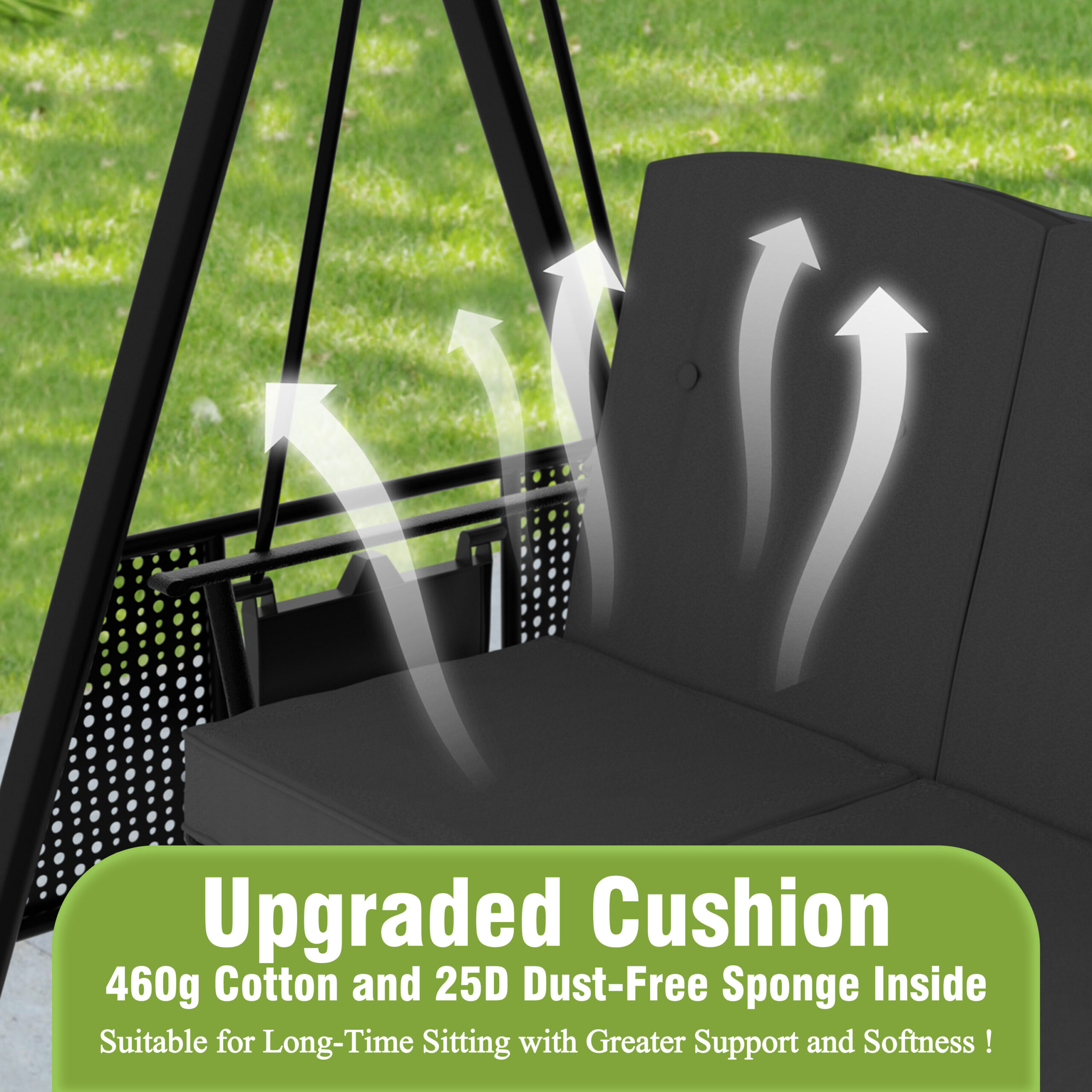 VEIKOUS Included side trays 3 -person Dark Gray Outdoor Swing VEIKOUS Included side trays 3 -person Dark Gray Outdoor Swing