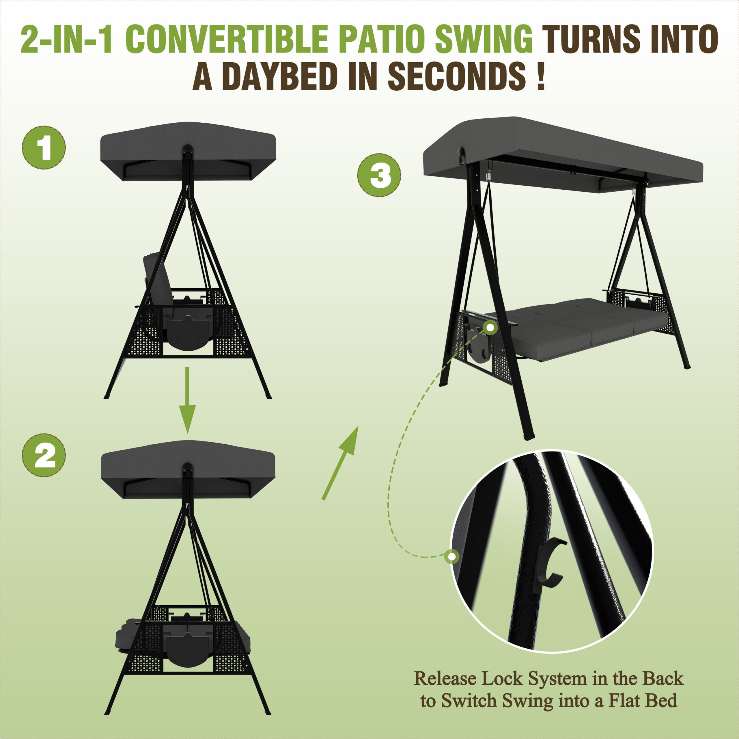 VEIKOUS Included side trays 3 -person Dark Gray Outdoor Swing VEIKOUS Included side trays 3 -person Dark Gray Outdoor Swing