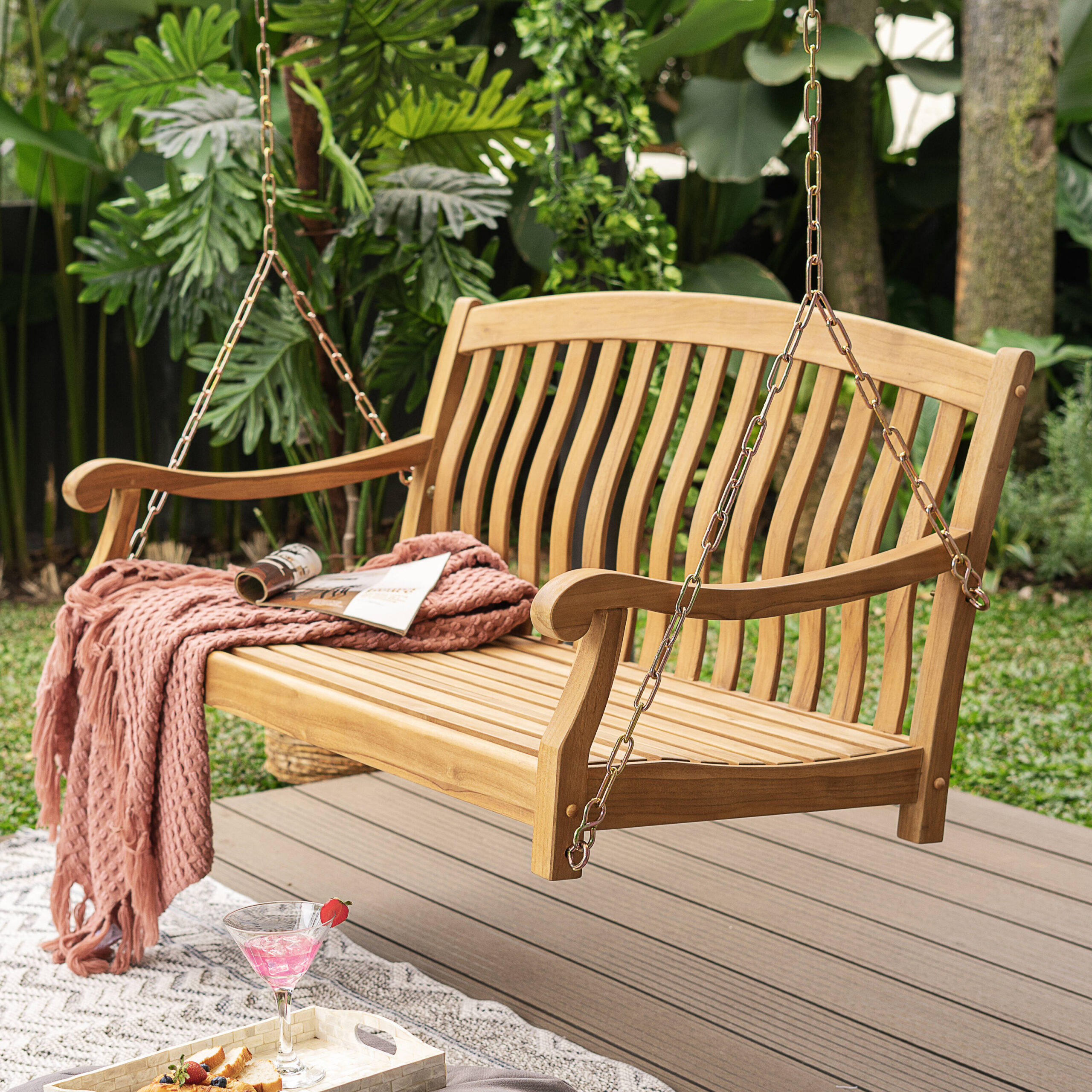 Cambridge Casual Colton 2 -person Natural Teak Wood Outdoor Swing Cambridge Casual Colton 2 -person Natural Teak Wood Outdoor Swing
