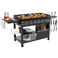 Royal Gourmet 44-Inch Griddle with Front Spice Rack 6 -Burner Liquid propane Flat Top Grill