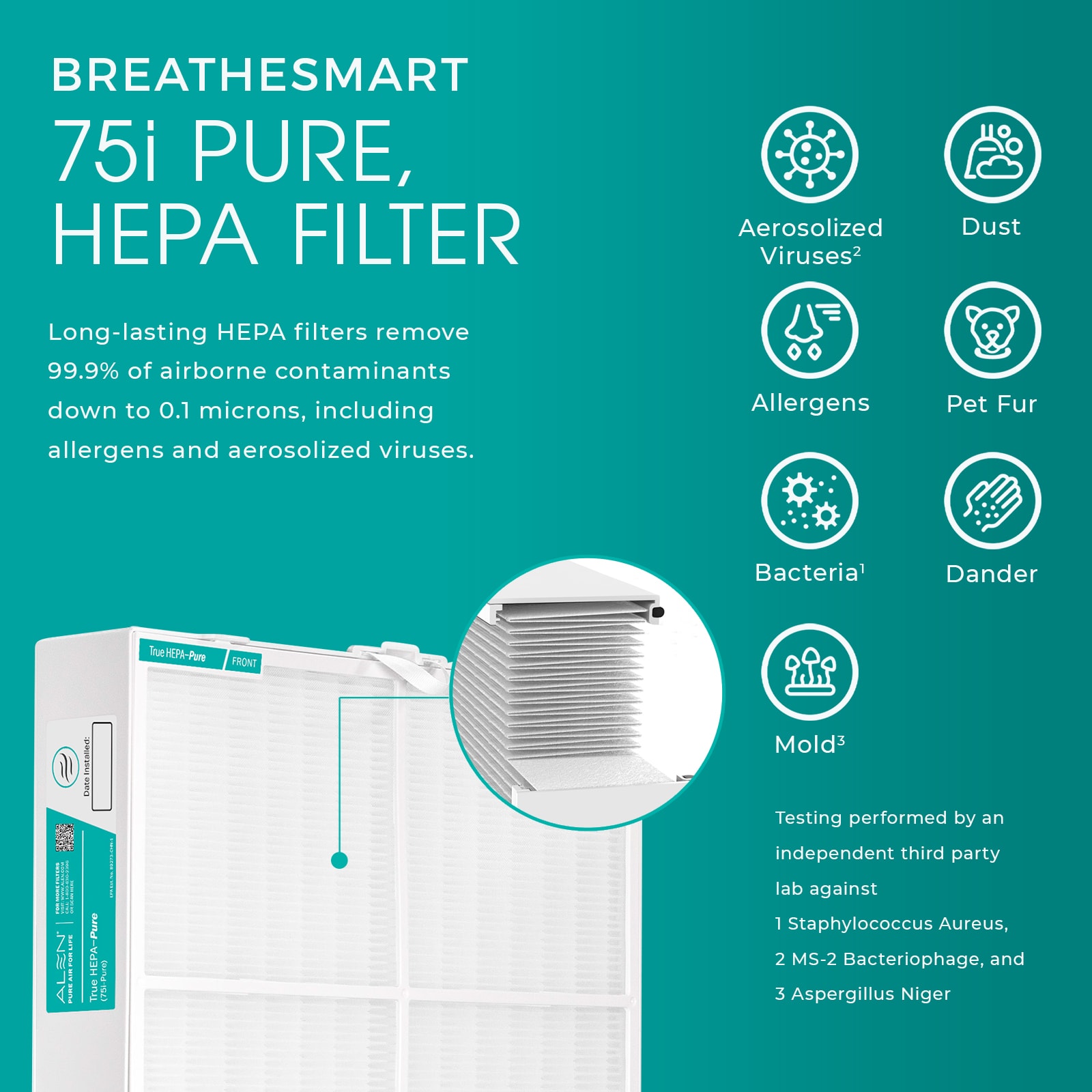 Alen BreatheSmart 75i Pure 5 -Speed Ionic Smart Compatible White True HEPA Air Purifier (Covers: 1400-sq ft ) Alen BreatheSmart 75i Pure 5 -Speed Ionic Smart Compatible White True HEPA Air Purifier (Covers: 1400-sq ft )