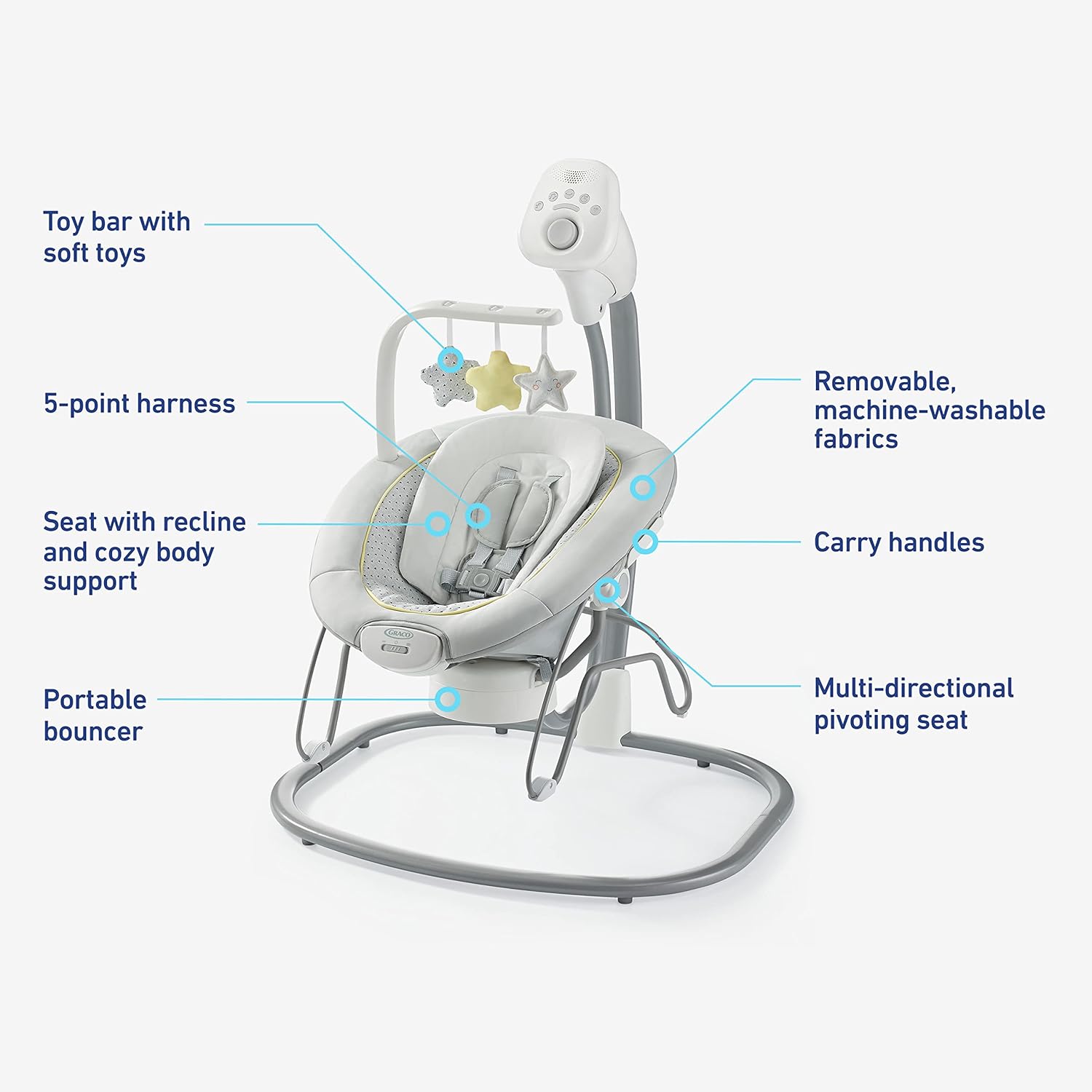 Graco Sway2Me Portable Baby Swing and Bouncer Seat with Music, Sounds, and Adjustable Settings, Watson Collection Graco Sway2Me Portable Baby Swing and Bouncer Seat with Music, Sounds, and Adjustable Settings, Watson Collection