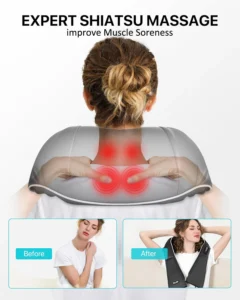Rmssim Shiatsu Neck Back Massager with Heat - 3D Deep Kneading Massage Pillow for Shoulder Pain Relief - Home & Car Use Adapter