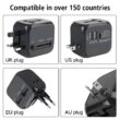 All-in-One Wall Travel Charger Adapter, US, EU, UK, AU Plugs with 2 USB & 1 Type C, Universal for Travel