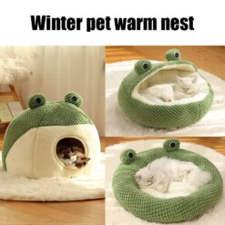 New Pet Nest Winter Protect Cold, Warm Dog Den, Cat Villa, Small Frog Shape Semi-Enclosed Kitten Puppy Plush Mattress, Pet Supplies