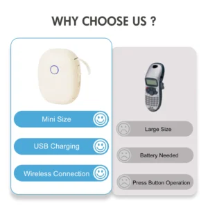 Mini Portable Wireless Inkless Thermal Printer, Bluetooth Pocket Label Maker, Home Study, with 1 Roll Stickable Label Paper