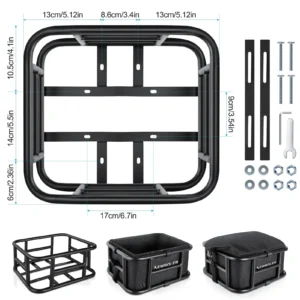 Rear Bike Basket, Bicycle Cargo Rack Bag, Large Capacity Front E-Bike Basket, Bike Baskets, Rear Rack for Outdoor Travel & Shopping Rear Bike Basket, Bicycle Cargo Rack Bag, Large Capacity Front E-Bike Basket, Bike Baskets, Rear Rack for Outdoor Travel & Shopping