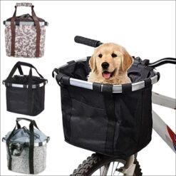 Bicycle Front Basket, Bike Small Pet Dog Carry Pouch, 2-in-1 Detachable MTB Cycling Handlebar Tube Hanging, Fold Baggage Bag, 5KG Load