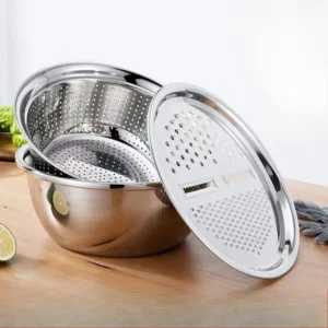 3PCS/1Set Vegetable Slicer, Stainless Steel Potato Slicer, Vegetable Washing Basin, Drain Basket, Multifunctional