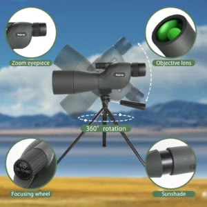 25-75×60 Telescope Spotting Scope, Powerful Zoom Monocular, FMC BAK4 Waterproof, for Bird Watching, Target Shooting, with Tripod