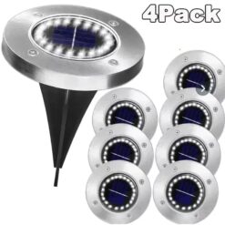 4 Pcs Solar Power Disk Light, Outdoor Garden Solar Underground Light, Deck Light Spotlight, Buried Solar LED Lamp