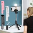 Portable Bluetooth Selfie, Stick Tripod Holder with Remote Shutter, Fill Light Extendable Wireless Remote, Retractable Phone Stand