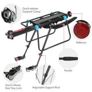 Quick Release, Adjustable Bike Bicycle Cargo Rack, Rear Rack for MTB, Road Bicycle, Luggage Carrier with Mudguard Quick Release, Adjustable Bike Bicycle Cargo Rack, Rear Rack for MTB, Road Bicycle, Luggage Carrier with Mudguard