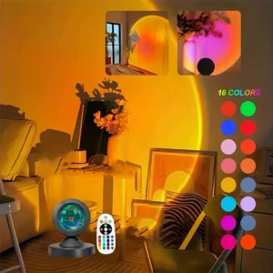 1pc Vibrant Sunset Projection Light, 16-Color Spectrum, USB Remote Control, Dynamic Color-Changing LED Light