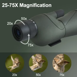 25-75×60 Telescope Spotting Scope, Powerful Zoom Monocular, FMC BAK4 Waterproof, for Bird Watching, Target Shooting, with Tripod