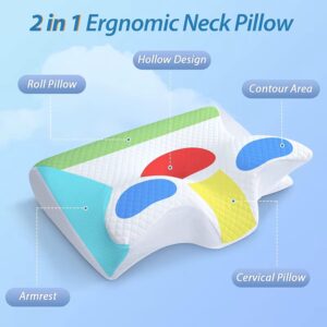 Cervical Memory Foam Pillow for Neck Pain Relief - Ergonomic Orthopedic Contour Support for Side & Back Sleepers
