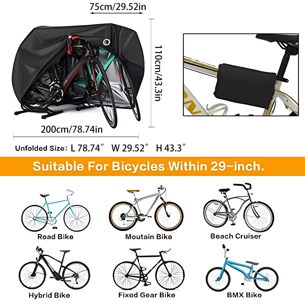 Bike Cover for 2 Bikes, Outdoor Waterproof Bicycle Cover, Rain, Sun, UV, Dust, Windproof with Lock Hole Bike Cover for 2 Bikes, Outdoor Waterproof Bicycle Cover, Rain, Sun, UV, Dust, Windproof with Lock Hole - Image 4