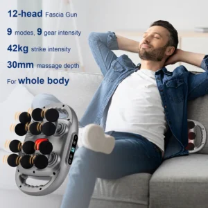 Professional Deep Tissue Massage Gun 12 Heads 9 Speeds - 42kg Thrust High Power Percussion Muscle Massager for Back & Neck Pain Relief - Cordless