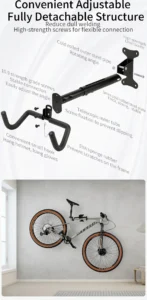 1PCS Wall Beam Stretchable Stand, MTB Hanging Holder, Room Wall-Mounted Bicycle Rack, 360-Degree Rotating, Heavy Duty Storage Rack