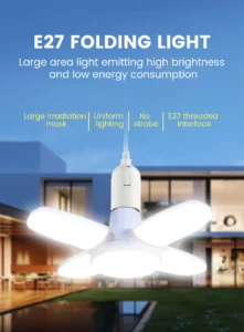 E27 Fan-Shape Foldable 28W LED Bulb, AC220V/110V Deformation Light for Home Ceiling Lights, Warehouse, Garage, White Leaf Light 6500K