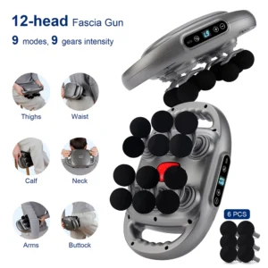 Professional Deep Tissue Massage Gun 12 Heads 9 Speeds - 42kg Thrust High Power Percussion Muscle Massager for Back & Neck Pain Relief - Cordless