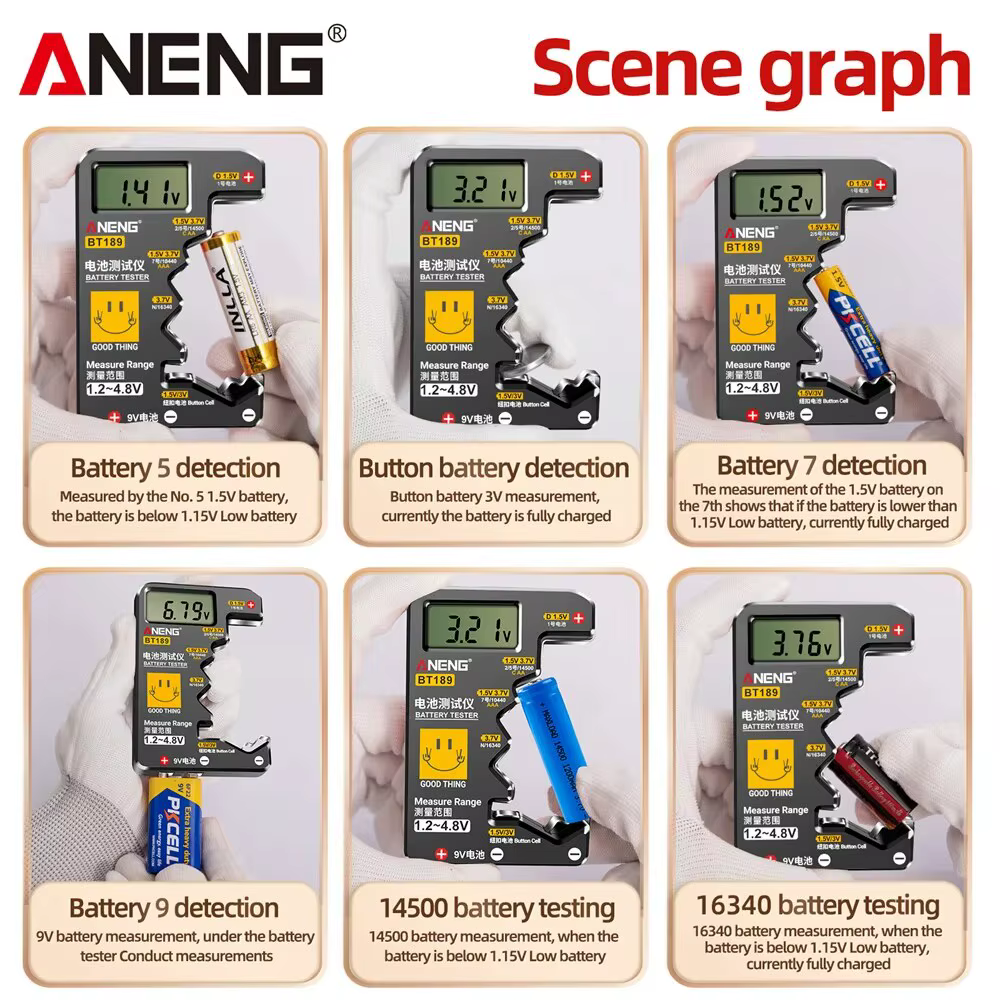 ANENG BT189 Button Cell Battery Tester, 9V, N, D, C, AA, AAA, Universal Household LCD Display Battery Tester, Power Bank Detectors, Tools ANENG BT189 Button Cell Battery Tester, 9V, N, D, C, AA, AAA, Universal Household LCD Display Battery Tester, Power Bank Detectors, Tools - Image 5