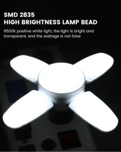 E27 Fan-Shape Foldable 28W LED Bulb, AC220V/110V Deformation Light for Home Ceiling Lights, Warehouse, Garage, White Leaf Light 6500K