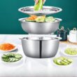 3PCS/1Set Vegetable Slicer, Stainless Steel Potato Slicer, Vegetable Washing Basin, Drain Basket, Multifunctional