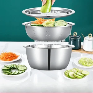 3PCS/1Set Vegetable Slicer, Stainless Steel Potato Slicer, Vegetable Washing Basin, Drain Basket, Multifunctional