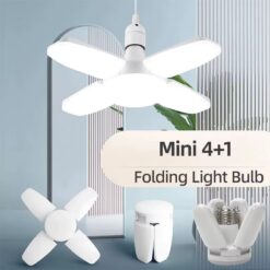 E27 Fan-Shape Foldable 28W LED Bulb, AC220V/110V Deformation Light for Home Ceiling Lights, Warehouse, Garage, White Leaf Light 6500K