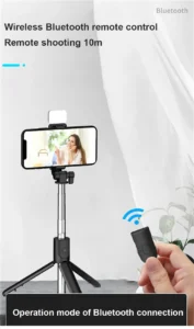 Portable Bluetooth Selfie, Stick Tripod Holder with Remote Shutter, Fill Light Extendable Wireless Remote, Retractable Phone Stand