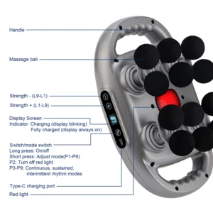 Professional Deep Tissue Massage Gun 12 Heads 9 Speeds - 42kg Thrust High Power Percussion Muscle Massager for Back & Neck Pain Relief - Cordless