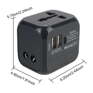 All-in-One Wall Travel Charger Adapter, US, EU, UK, AU Plugs with 2 USB & 1 Type C, Universal for Travel