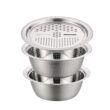 3PCS/1Set Vegetable Slicer, Stainless Steel Potato Slicer, Vegetable Washing Basin, Drain Basket, Multifunctional