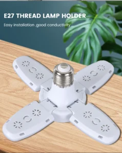 E27 Fan-Shape Foldable 28W LED Bulb, AC220V/110V Deformation Light for Home Ceiling Lights, Warehouse, Garage, White Leaf Light 6500K