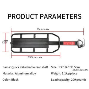 Mountain Bike Carrier with Reflective Plate, Riding Equipment, Quick Disassembly, Aluminum Alloy Bicycle Rear Shelf