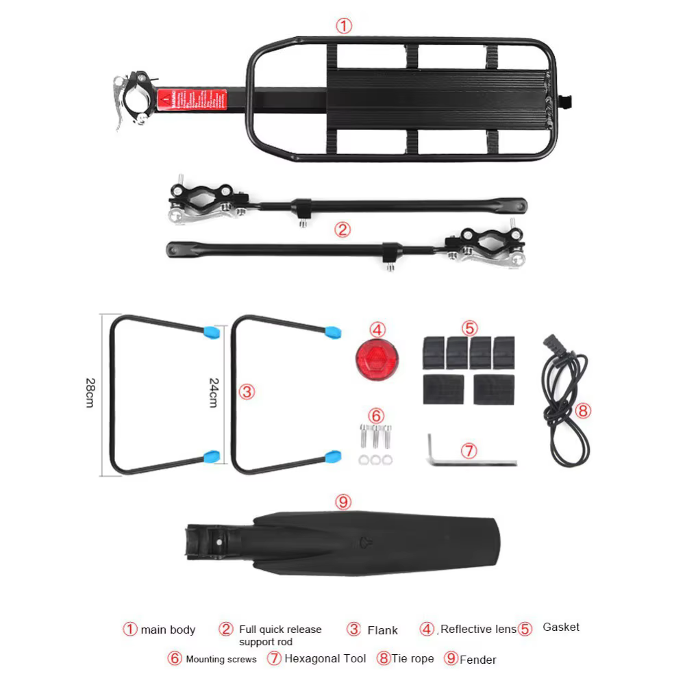 Quick Release, Adjustable Bike Bicycle Cargo Rack, Rear Rack for MTB, Road Bicycle, Luggage Carrier with Mudguard Quick Release, Adjustable Bike Bicycle Cargo Rack, Rear Rack for MTB, Road Bicycle, Luggage Carrier with Mudguard - Image 3