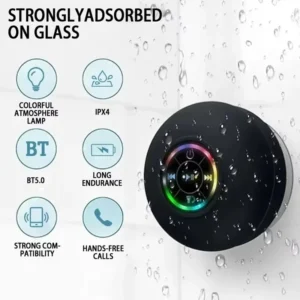 Bathroom Waterproof Wireless LED Suction Cup Mini Bluetooth Speaker, Portable Outdoor Sports Stereo Speakers, Black Bathroom Waterproof Wireless LED Suction Cup Mini Bluetooth Speaker, Portable Outdoor Sports Stereo Speakers, Black