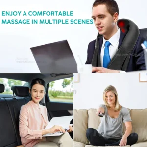Rmssim Shiatsu Neck Back Massager with Heat - 3D Deep Kneading Massage Pillow for Shoulder Pain Relief - Home & Car Use Adapter