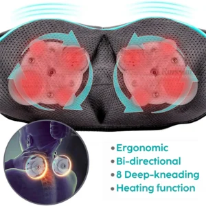 Rmssim Shiatsu Neck Back Massager with Heat - 3D Deep Kneading Massage Pillow for Shoulder Pain Relief - Home & Car Use Adapter
