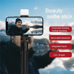 Portable Bluetooth Selfie, Stick Tripod Holder with Remote Shutter, Fill Light Extendable Wireless Remote, Retractable Phone Stand