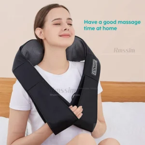Rmssim Shiatsu Neck Back Massager with Heat - 3D Deep Kneading Massage Pillow for Shoulder Pain Relief - Home & Car Use Adapter