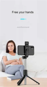 Portable Bluetooth Selfie, Stick Tripod Holder with Remote Shutter, Fill Light Extendable Wireless Remote, Retractable Phone Stand