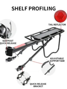 Mountain Bike Carrier with Reflective Plate, Riding Equipment, Quick Disassembly, Aluminum Alloy Bicycle Rear Shelf