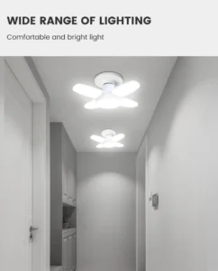 E27 Fan-Shape Foldable 28W LED Bulb, AC220V/110V Deformation Light for Home Ceiling Lights, Warehouse, Garage, White Leaf Light 6500K
