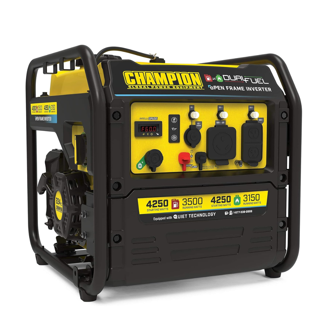 Champion Power Equipment 4250-Watt Dual Fuel RV Ready Portable Open Frame Inverter Generator with Quiet Technology Champion Power Equipment 4250-Watt Dual Fuel RV Ready Portable Open Frame Inverter Generator with Quiet Technology
